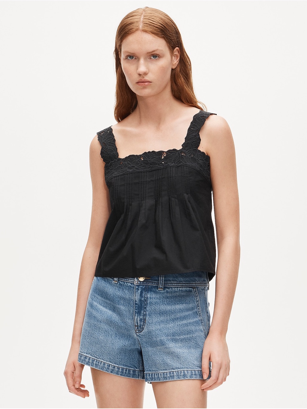 J. Crew Lace-Trim Tank Top In Compact Poplin Size Xl Nwt